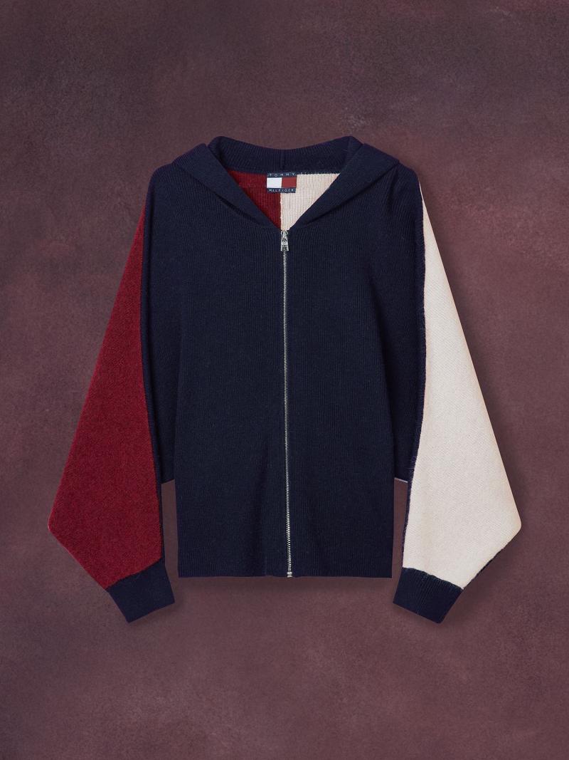 Női Tommy Hilfiger Wool Icon Zip Hoodie Pulóverek Kék Fehér | HU 374EBC